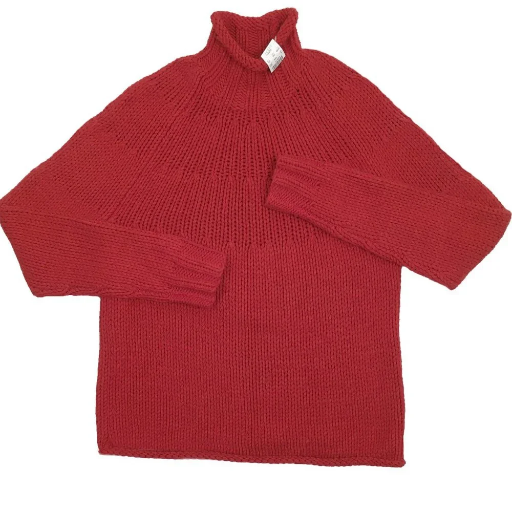 NEW Vintage J Crew Hand Knit Sweater! M  Red  Mock Turtleneck  Rolled Bottom Hem